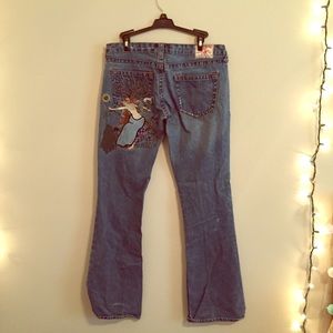 True Religion Wide Leg Embroidered Jeans